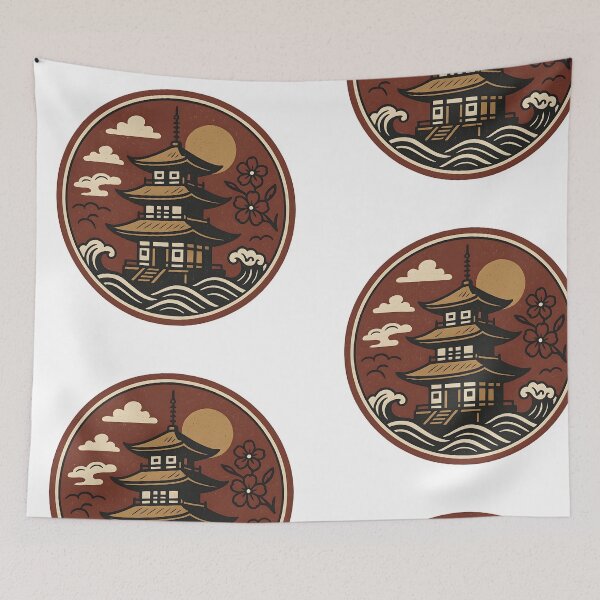 Item preview, Vintage Japanese Temple – Retro Shrine Logo designed and sold by Dax Studio.
