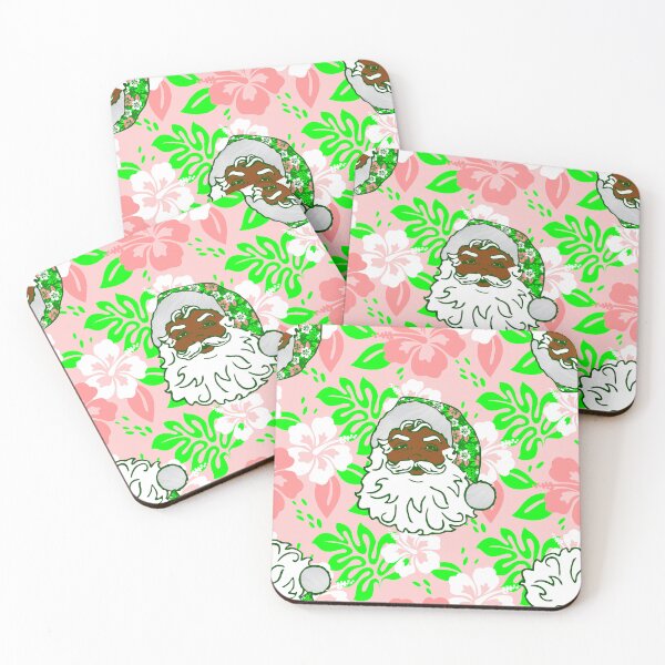 Item preview, luau pink christmas hawaiian african black santa claus hibiscus  designed and sold by Gossip Rag.