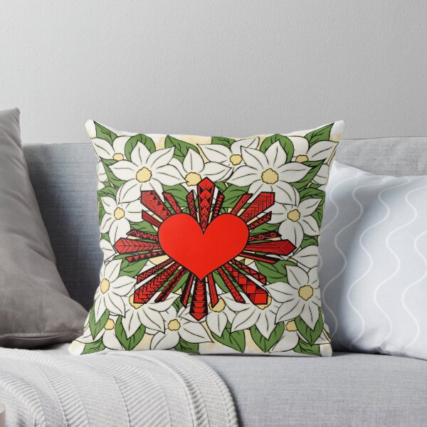 Aperçu de l'œuvre Soleil de coeur philippin tribal rouge avec des fleurs de Sampaguita créée et vendue par Steeb757.