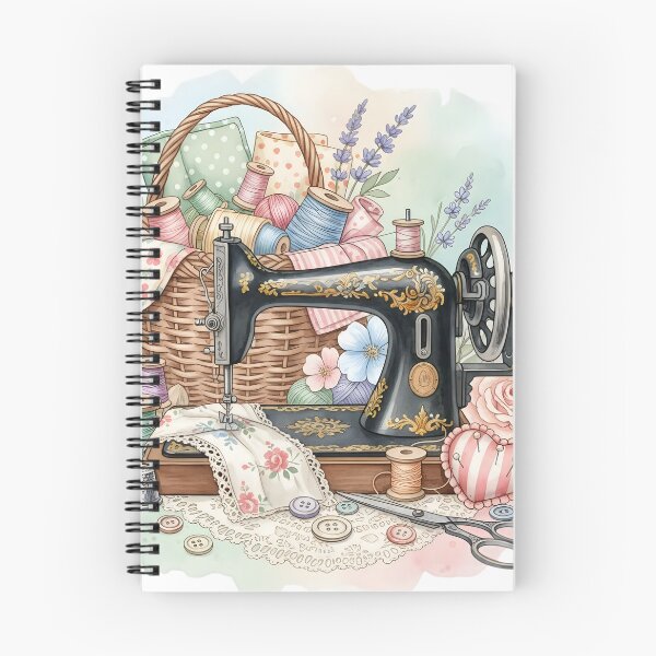 Item preview, Vintage Sewing Machine & Cottagecore Craft Watercolor: Floral Quilting Basket Art designed and sold by VibranPalette.