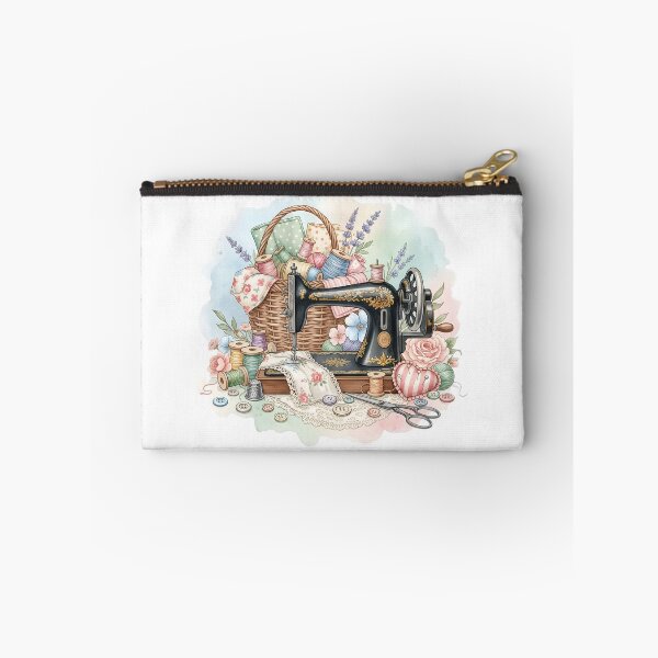 Item preview, Vintage Sewing Machine & Cottagecore Craft Watercolor: Floral Quilting Basket Art designed and sold by VibranPalette.