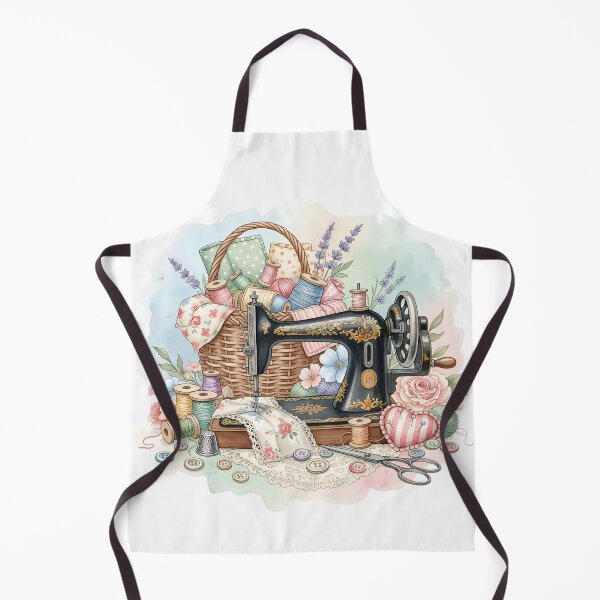Item preview, Vintage Sewing Machine & Cottagecore Craft Watercolor: Floral Quilting Basket Art designed and sold by VibranPalette.