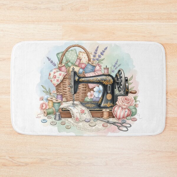 Item preview, Vintage Sewing Machine & Cottagecore Craft Watercolor: Floral Quilting Basket Art designed and sold by VibranPalette.