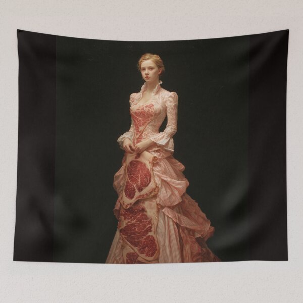 Item preview, Victorian Woman in a Striped Gown with Surreal Meat Panels designed and sold by Shannon Hilson.