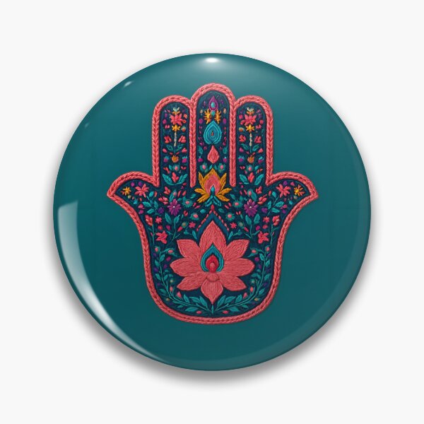 Item preview, Vibrant Embroidered Hamsa Lotus on Deep Teal designed and sold by ClaraToneStudio.