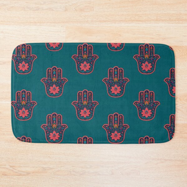 Item preview, Vibrant Embroidered Hamsa Lotus on Deep Teal designed and sold by ClaraToneStudio.