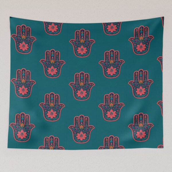 Item preview, Vibrant Embroidered Hamsa Lotus on Deep Teal designed and sold by ClaraToneStudio.