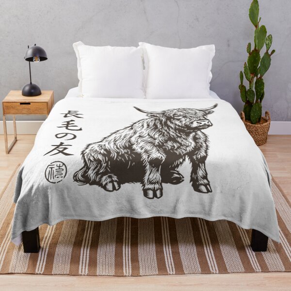 Item preview, Vintage Japanese Highland Cow - Shaggy Friend Kanji Sumi-e Art designed and sold by Mason-Pride.