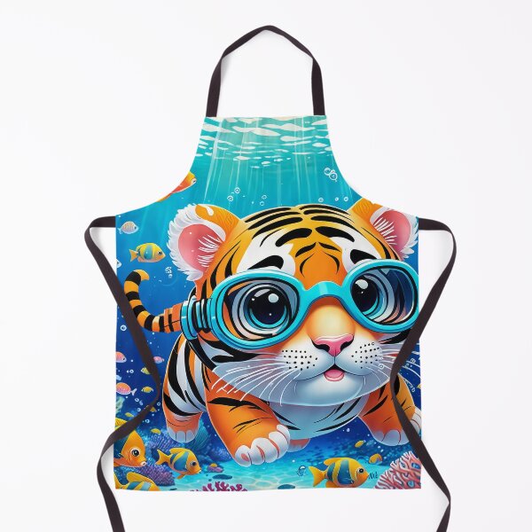 Item preview, Cute Tiger Cub With Goggles Swimming Toward You – Colorful Underwater Reef Art designed and sold by 4TinyPaws.
