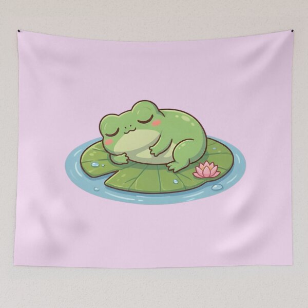 Item preview, Kawaii Frog Sleeping on a Lily Pad designed and sold by HappyLilPals.