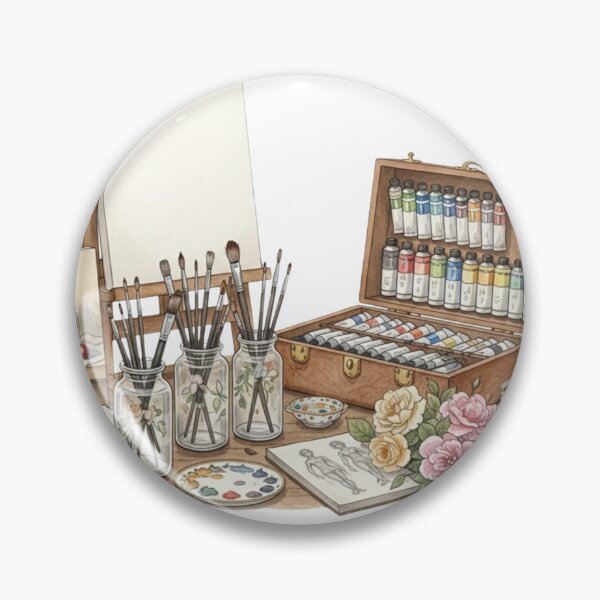 Item preview, Watercolor Artist’s Studio Setup: Painter Easel, Brushes & Paint Box Still Life designed and sold by VibranPalette.