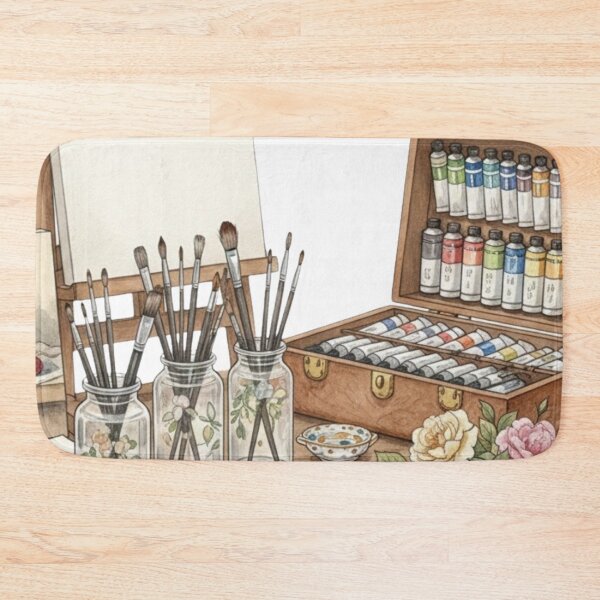 Item preview, Watercolor Artist’s Studio Setup: Painter Easel, Brushes & Paint Box Still Life designed and sold by VibranPalette.