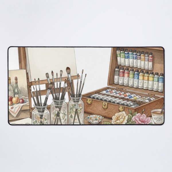 Item preview, Watercolor Artist’s Studio Setup: Painter Easel, Brushes & Paint Box Still Life designed and sold by VibranPalette.