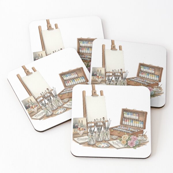 Item preview, Watercolor Artist’s Studio Setup: Painter Easel, Brushes & Paint Box Still Life designed and sold by VibranPalette.