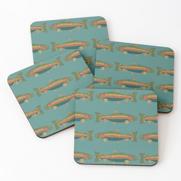Item preview, Evergreen Rainbow Trout Teal Background designed and sold by StickEmUpDecal.