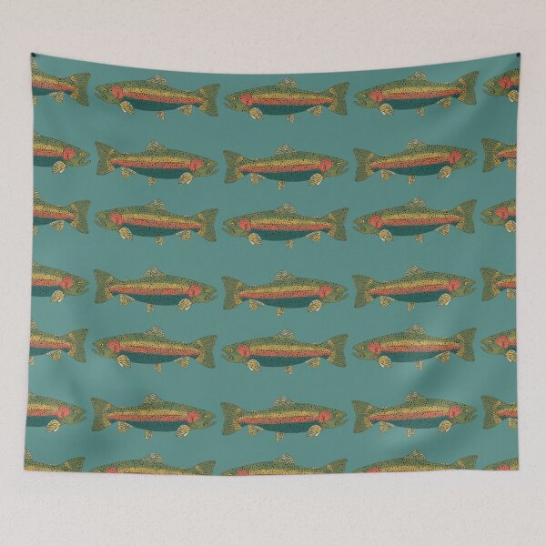 Item preview, Evergreen Rainbow Trout Teal Background designed and sold by StickEmUpDecal.