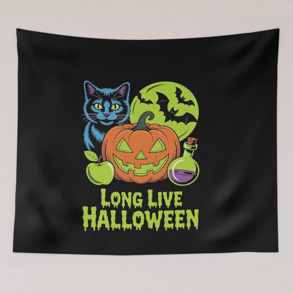 Item preview, Long Live Halloween Pumpkin Glow in The Halloween Black Cat designed and sold by genkihikki.