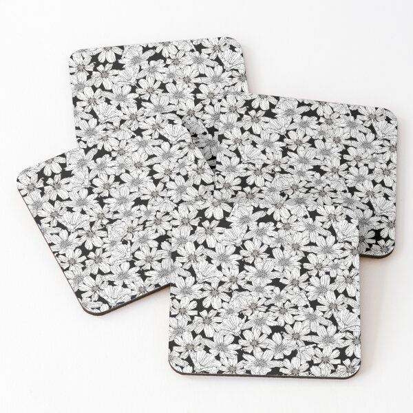 Item preview, White Cosmos flowers on black designed and sold by artbyruthandco.