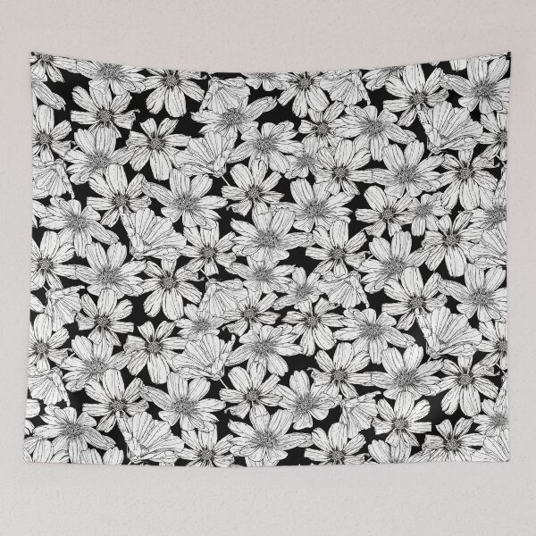 Item preview, White Cosmos flowers on black designed and sold by artbyruthandco.