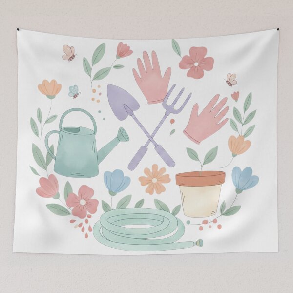 Item preview, Pastel Watercolor Gardening Tools Circle: Cottagecore Gardener Floral Composition designed and sold by VibranPalette.