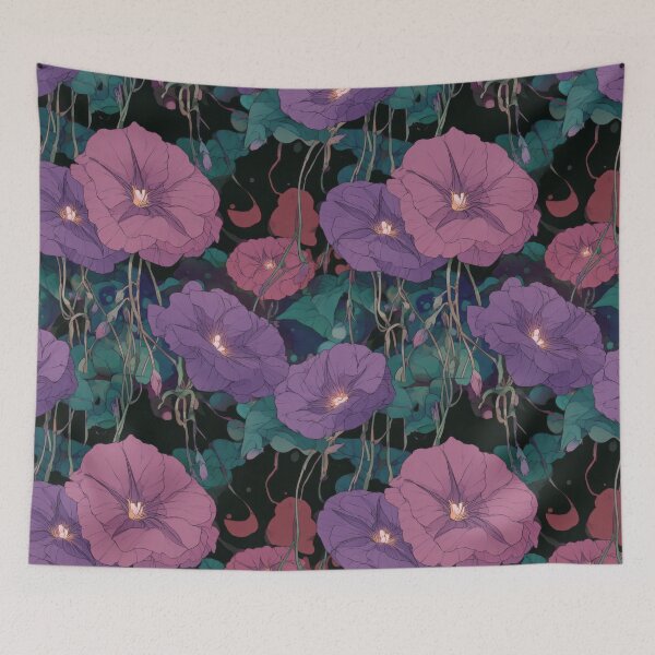 Item preview, Midnight Morning Glory Floral in Purple and Teal | Seamless Pattern Nocturne Botanical Pattern designed and sold by dawnleblanc55.