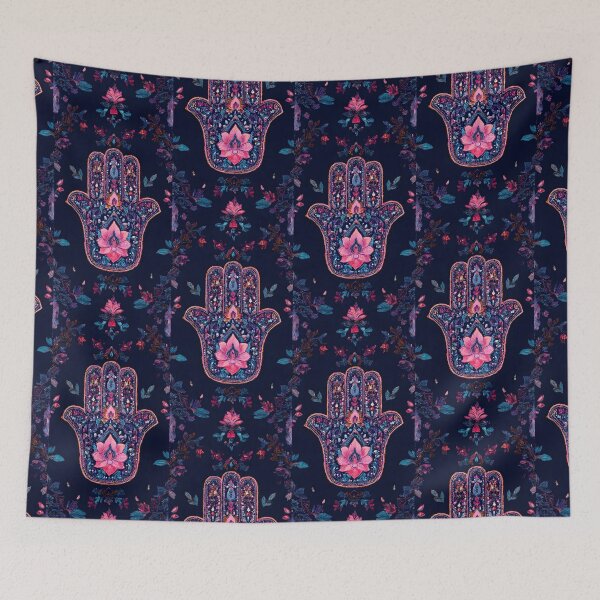 Item preview, Midnight Lotus Hamsa | Neon Floral Symbol | Boho Mystical Art designed and sold by ClaraToneStudio.
