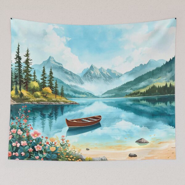 Item preview, Tranquil Mountain Lake Scene Art designed and sold by Modern-Tropical.