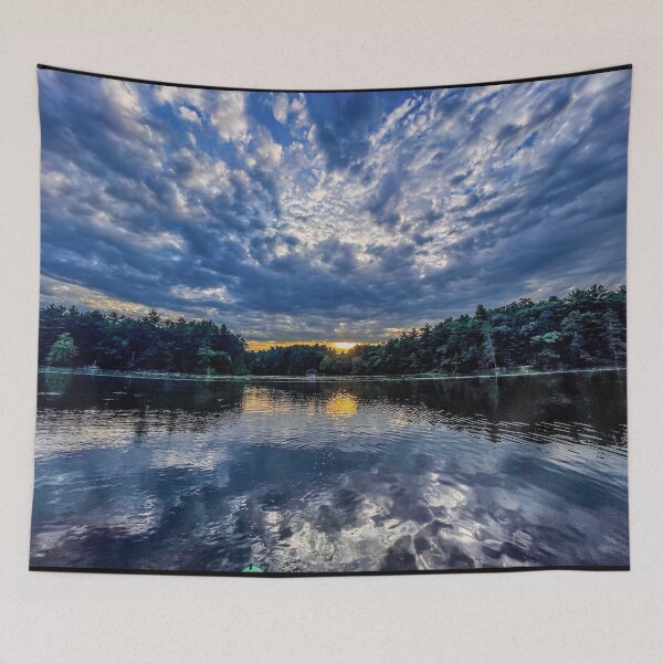 Item preview, Stormlit Sunset Over Mirror Lake – Dramatic Sky Photography designed and sold by aadventures.