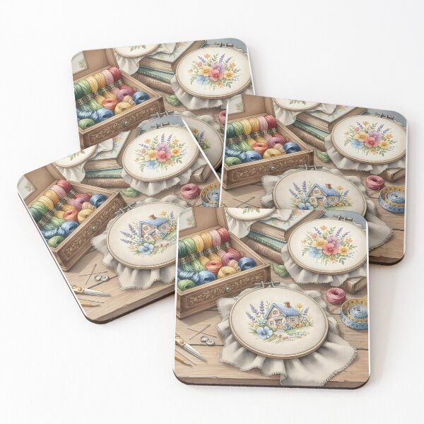 Item preview, Cozy Cottage Cross Stitch Hoop: Watercolor Needlework and Embroidery Supplies designed and sold by VibranPalette.