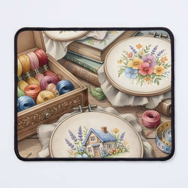 Item preview, Cozy Cottage Cross Stitch Hoop: Watercolor Needlework and Embroidery Supplies designed and sold by VibranPalette.