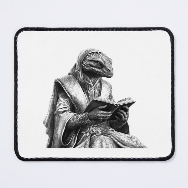 Item preview, Lizard Scholar Reading – Fantasy Reptile Creature in Medieval Robes designed and sold by inkoutninja.