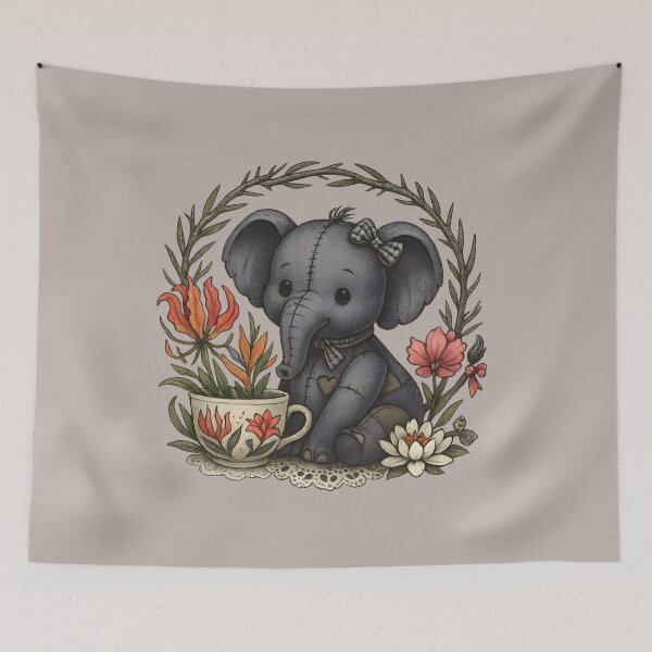 Item preview, Patchwork Baby Elephant with Teacup designed and sold by MvuuStudio.