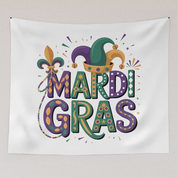 Item preview, Festive New Orleans Mardi Gras Typography & Jester Mask Illustration designed and sold by RoyesButler.