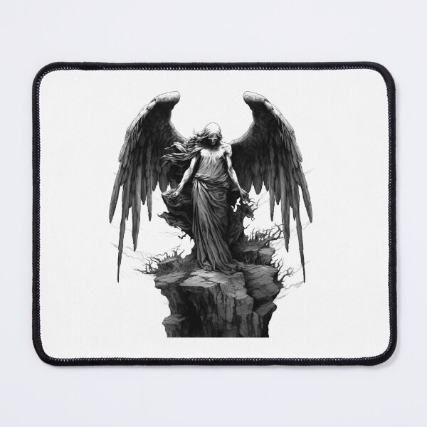 Item preview, Fallen Angel on Cliff – Dark Gothic Fantasy Artwork designed and sold by inkoutninja.
