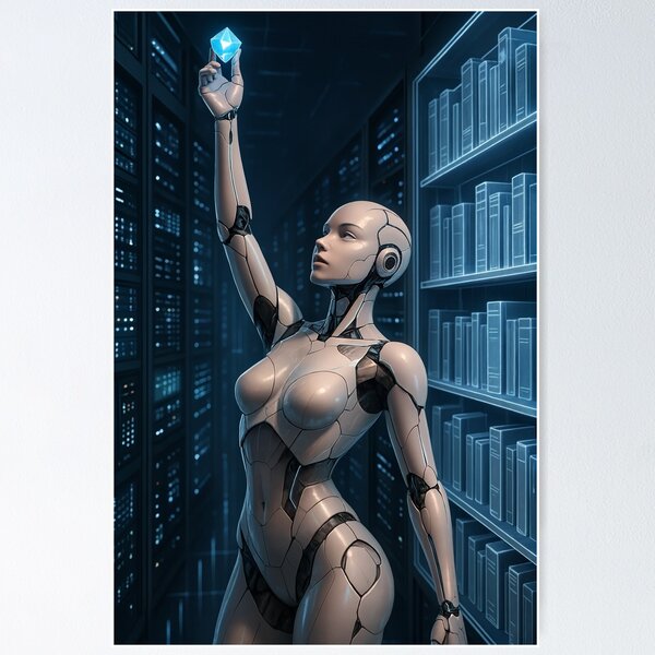 Item preview, Ava x Library Robot Holding Crystal In Server Room designed and sold by CathryneDelamort.
