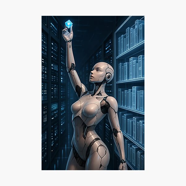 Item preview, Ava x Library Robot Holding Crystal In Server Room designed and sold by CathryneDelamort.