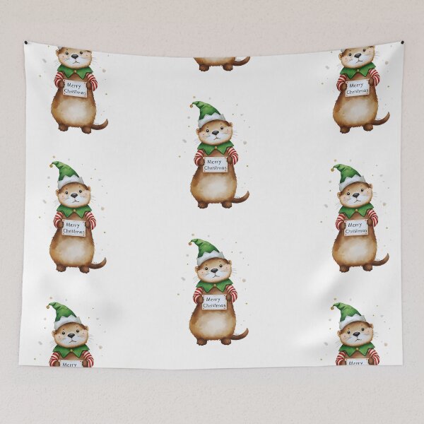 Item preview, Festive Otter Dressed as an Elf – Holiday Cheer Artwork designed and sold by Otterly Cute.