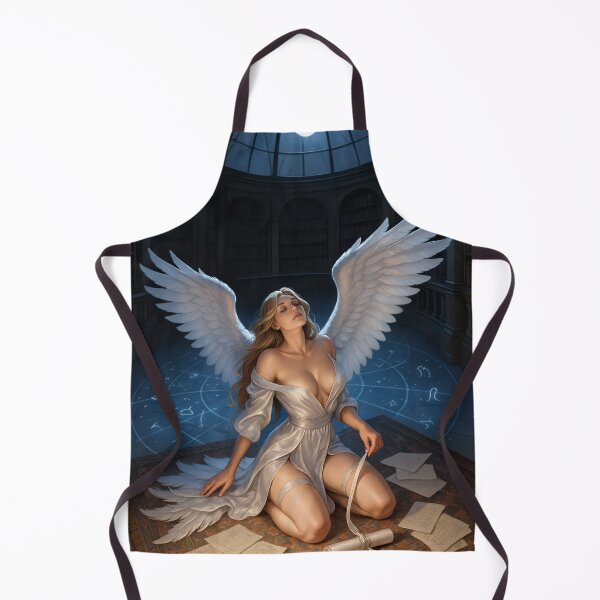 Item preview, Angel in white gown kneels in moonlit library designed and sold by CathryneDelamort.