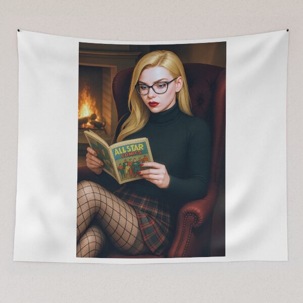 Item preview, Ilya Martin reads All Star Comics by fireplace designed and sold by CathryneDelamort.
