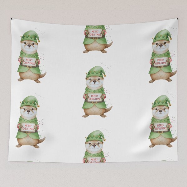 Item preview, Christmas Otter Elf – Whimsical Holiday Character Art designed and sold by Otterly Cute.