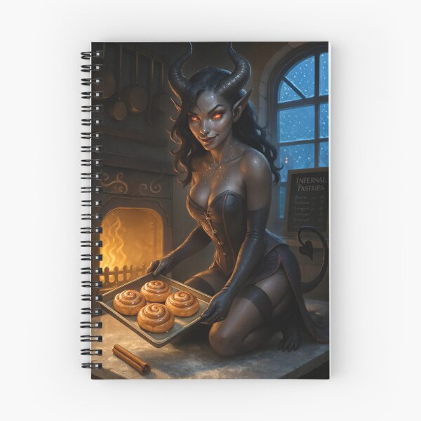 Item preview, Demoness in corset holds cinnamon rolls from oven designed and sold by CathryneDelamort.