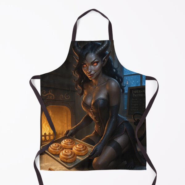 Item preview, Demoness in corset holds cinnamon rolls from oven designed and sold by CathryneDelamort.