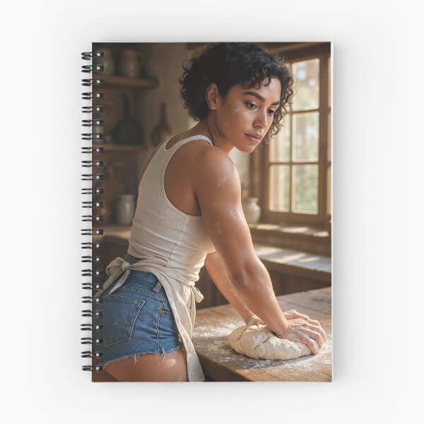 Item preview, Sarah kneading dough in rustic kitchen designed and sold by CathryneDelamort.