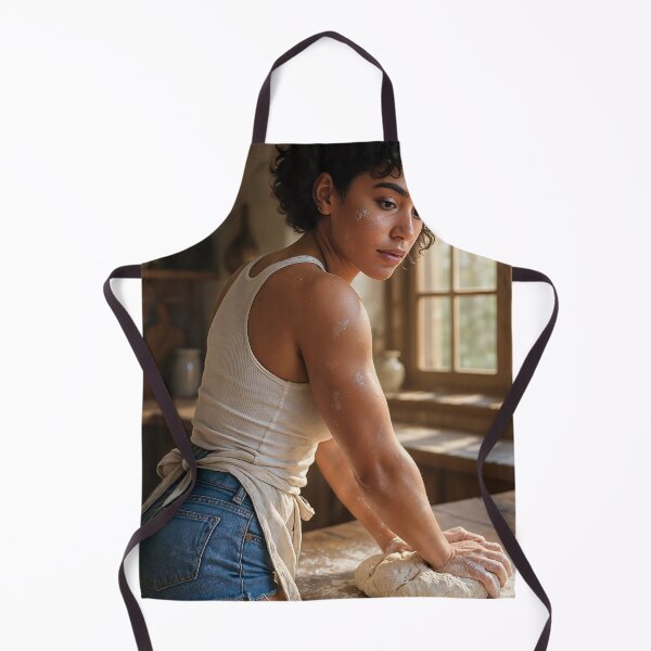 Item preview, Sarah kneading dough in rustic kitchen designed and sold by CathryneDelamort.
