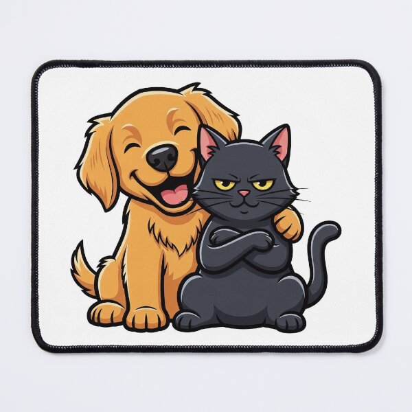 Item preview, Cheerful golden puppy hugging a grumpy black cat friend designed and sold by Cute-Ur-Day.