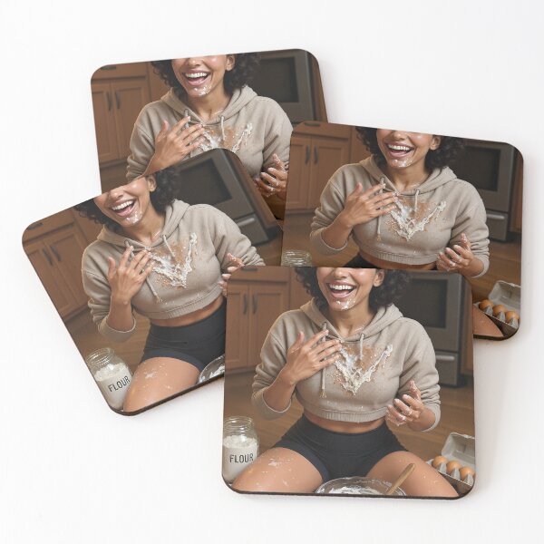Item preview, Sarah in beige hoodie laughs baking cinnamon rolls designed and sold by CathryneDelamort.