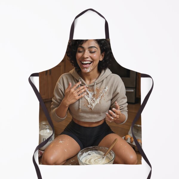 Item preview, Sarah in beige hoodie laughs baking cinnamon rolls designed and sold by CathryneDelamort.