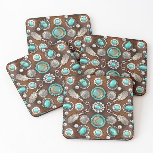 Item preview, Western Turquoise Concho Pattern – Rustic Southwest Silver & Turquoise Seamless Design designed and sold by CoastalEmp.