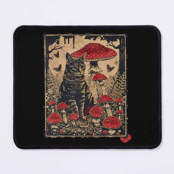 Item preview, Cottagecore Aesthetic Cat Sits At Toadstool Mushroom designed and sold by huftyfnruppe.