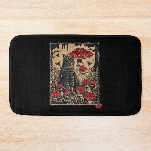 Item preview, Cottagecore Aesthetic Cat Sits At Toadstool Mushroom designed and sold by huftyfnruppe.